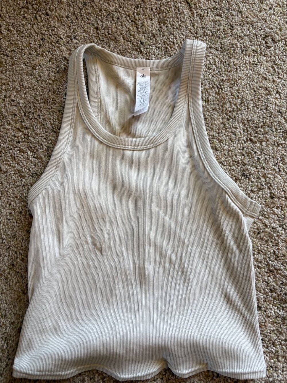 Alo Yoga Goddess Ribbed Go-To Tank Top in Ivory - Picture 3 of 5